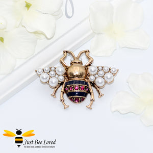 Chic Rhinestone & Pearls Vintage Bee Brooch Bee Trendy Fashion Jewellery
