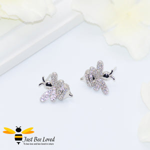 Cubic Zircon Silver Plated Bee Stud Earrings Bee Trendy Fashion Jewellery