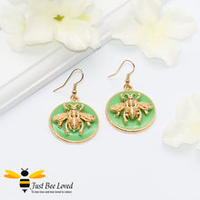 Load image into Gallery viewer, Handmade Green Glazed Bee Embellished Disc Earrings Bee Trendy Fashion Jewellery