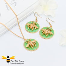 Load image into Gallery viewer, Handmade Glazed Disc Honey Bee Pendant Necklace &amp; Earrings Set Bee Trendy Fashion Jewellery