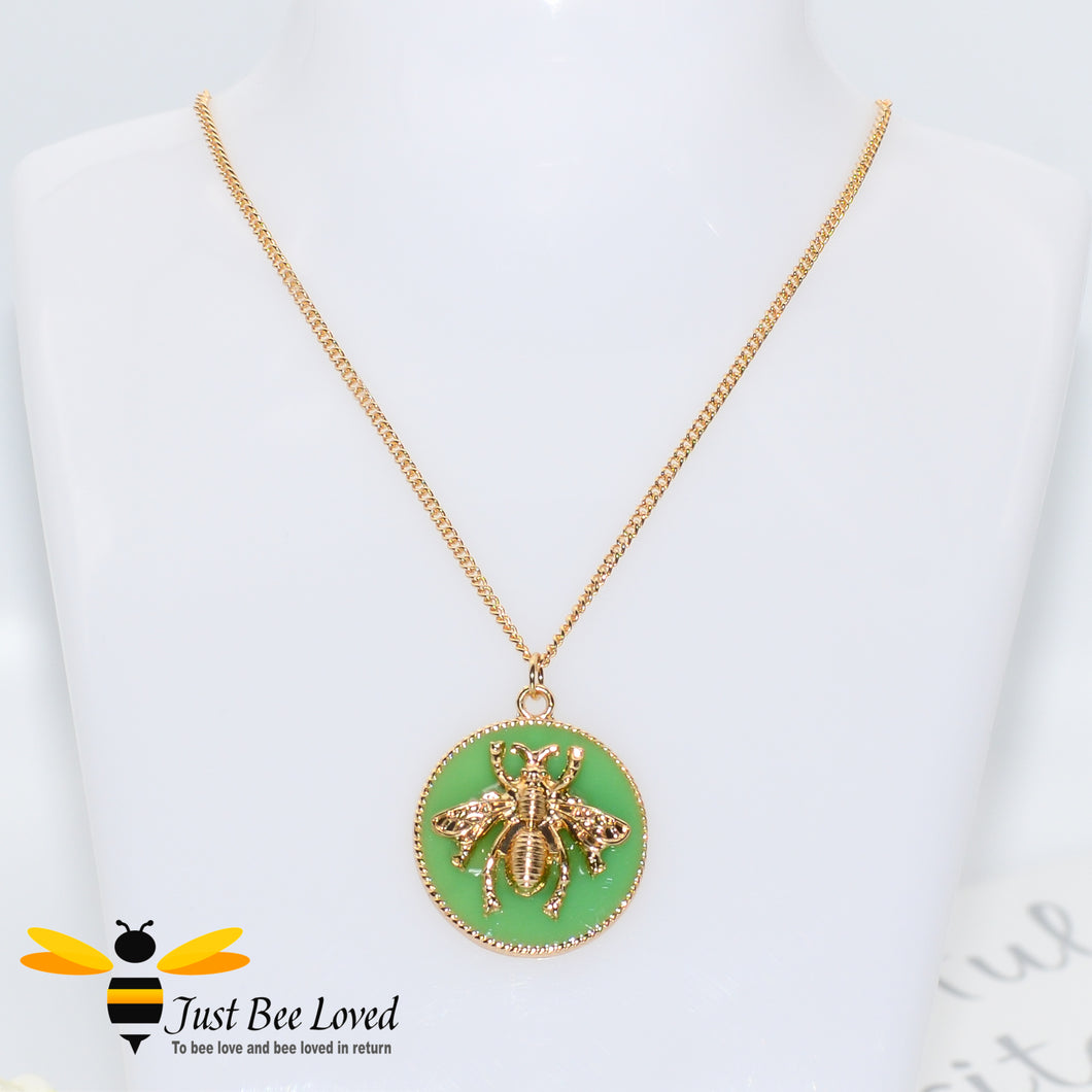 Handmade Glazed Disc Honey Bee Pendant Necklace Bee Trendy Fashion Jewellery