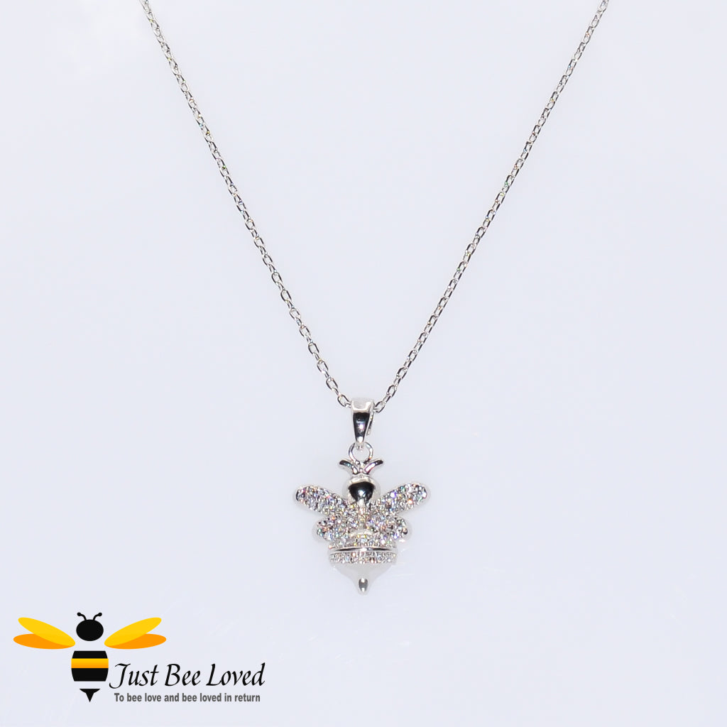 Cubic Zircon Silver Plated Bee Pendant Necklace