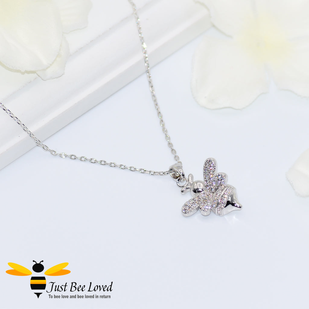 Cubic Zircon Silver Plated Bee Pendant Necklace Fashion Jewellery