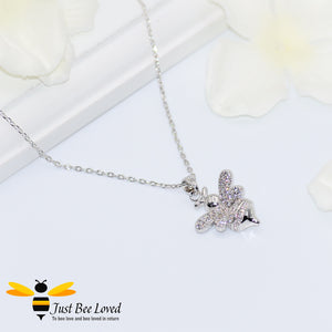 Cubic Zircon Silver Plated Bee Pendant Necklace Fashion Jewellery