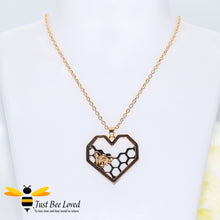 Load image into Gallery viewer, Honeycomb Love Heart &amp; Bee Pendant Necklace Bee Trendy Fashion Jewellery
