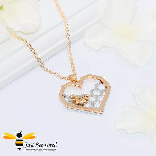 Honeycomb Love Heart & Bee Pendant Necklace Bee Trendy Fashion Jewellery