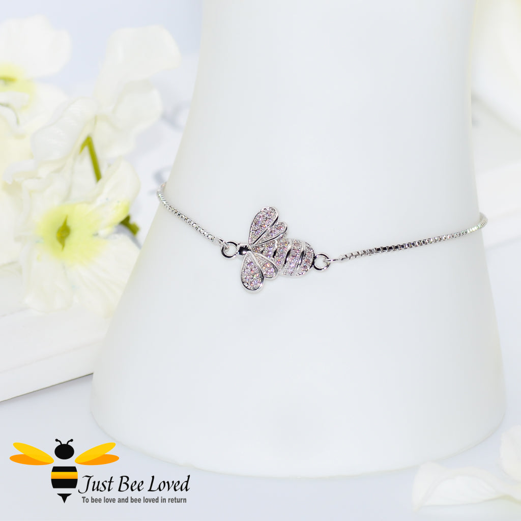 Cubic Zircon Bee Sliding Bracelet - Silver Colour Bee Trendy Fashion Jewellery