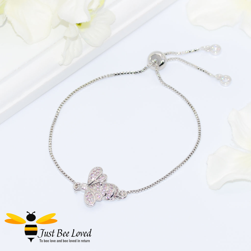 Cubic Zircon Bee Sliding Silver Bracelet