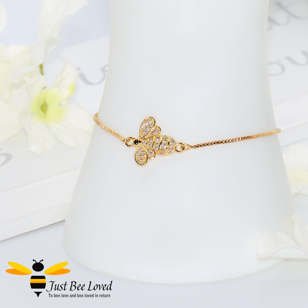 Cubic Zircon Bee Sliding Gold Plated Bracelet Bee Trendy Fashion Jewellery