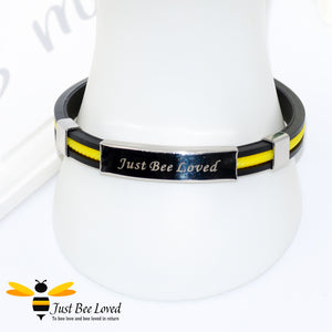 Just Bee Loved Signature Engraved Stainless Steel Silicone Unisex Bracelet Bee Colours Bee Trendy Fashion Jewellery