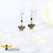 Load image into Gallery viewer, Just Bee Loved Handmade Silver Bee Drop Earrings Bee Trendy Fashion Jewellery
