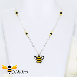 Just Bee Loved Handmade Silver Necklace with Bee and Beads Bee Trendy Fashion Jewellery
