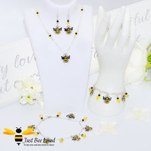 Load image into Gallery viewer, Just Bee Loved Handmade Silver Bee Charms Jewellery Set Bracelet Earrings Necklace Anklet Bee Trendy Fashion Jewellery