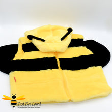 Load image into Gallery viewer, Children&#39;s Plush Hooded Bumblebee gilet with wings and antennae in black and yellow