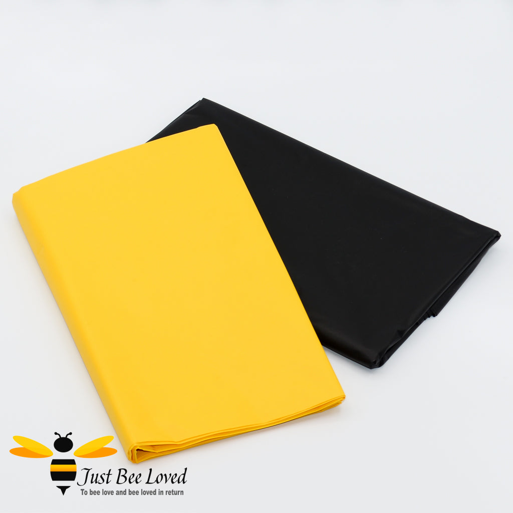 Yellow and black folded table covers