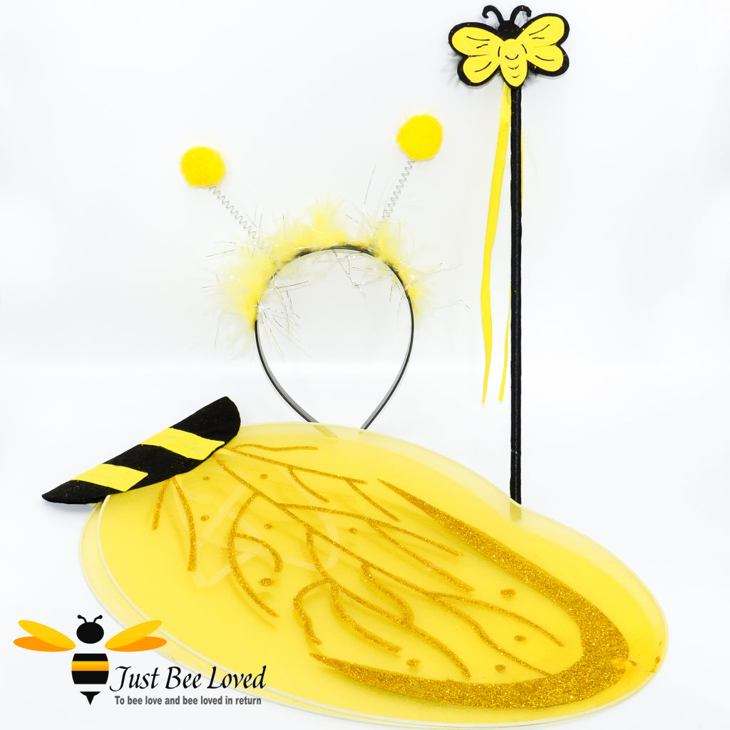 3 Piece Bee themed accessories set with wings wand and antennae headband