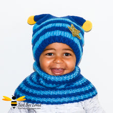 Load image into Gallery viewer, Children&#39;s Knitted Bee Beanie Hat &amp; Snood Set - Blue