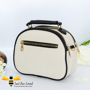 Just Bee Loved Bee Embellished PU Leather Crossbody Handbag with gold and pearl bee, in colours cream and black