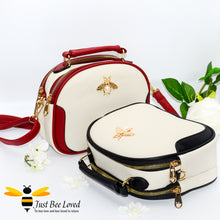 Load image into Gallery viewer, Just Bee Loved Bee Embellished PU Leather Crossbody Handbag with gold and pearl bee, in colours cream and red, and cream and black