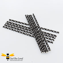 Load image into Gallery viewer, Black White Polka Dot Party Paper Straws Bee Party Supplies &amp; Fancy Dress