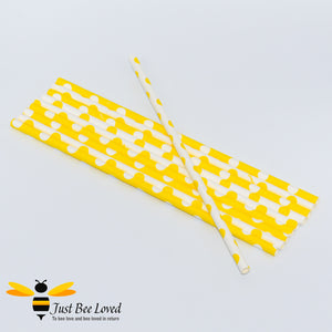 Yellow White Polka Dot Party Paper Straws Bee Party Supplies & Fancy Dress