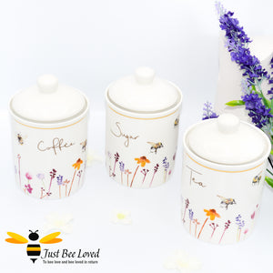 Ceramic Tea Coffee Sugar Canister Set from the Busy Bees Jennifer Rose Gallery
