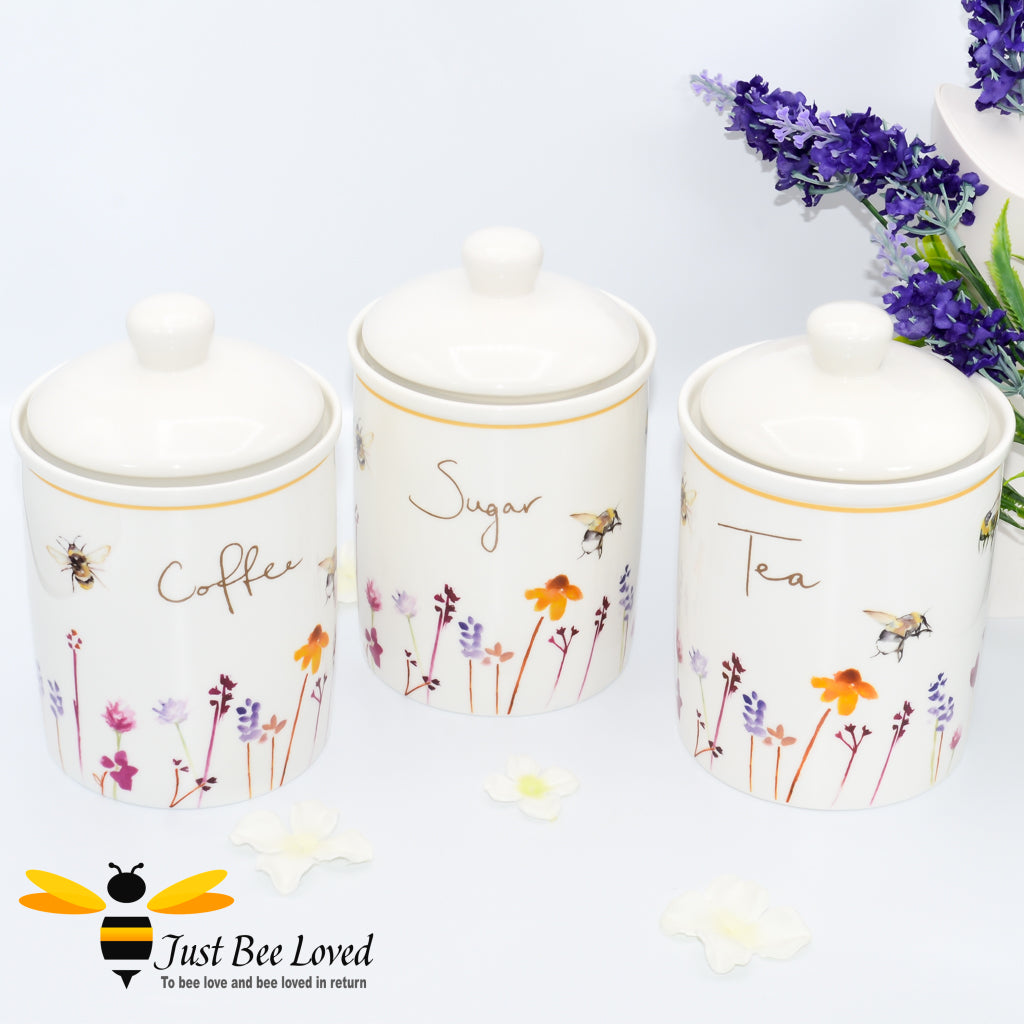 Ceramic Tea Coffee Sugar Canister Set from the Busy Bees Jennifer Rose 