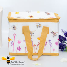 Load image into Gallery viewer, Thermal Lunch Picnic Bag from the Jennifer Rose &quot;Busy Bees&quot; Leonardo Collection decorated with Bees and flowers print