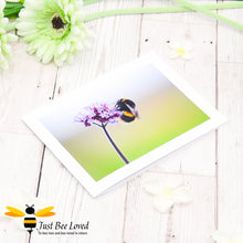 Load image into Gallery viewer, Bumblebee and Verbena Flower Photographic Blank Greeting Card image by Landscape &amp; Nature Photographer Yasmin Flemming