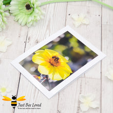 Load image into Gallery viewer, Bumblebee and Yellow Dahlia Photographic Blank Greeting Card image by Landscape &amp; Nature Photographer Yasmin Flemming