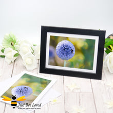 Load image into Gallery viewer, Bumblebee and Globe Thistle Photographic Blank Greeting Card image by Landscape &amp; Nature Photographer Yasmin Flemming