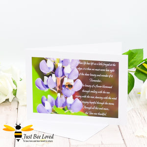 Just Bee Loved Bee & Verbena Bee Loved Lilac Inspirational Encouragement Photographic Greeting Card by Landscape & Nature Photographer Yasmin Flemming