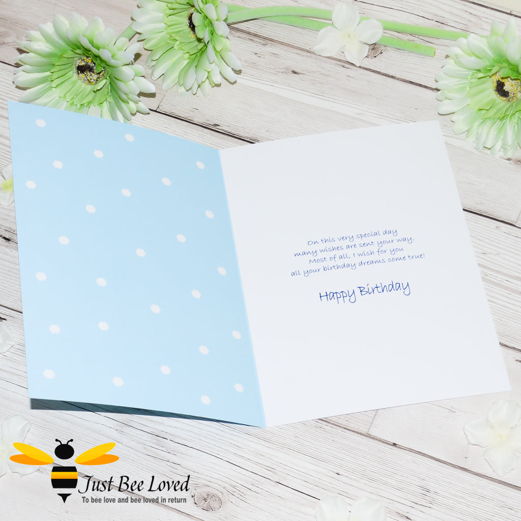 Just Bee Loved Little Bee children's birthday greeting card.
