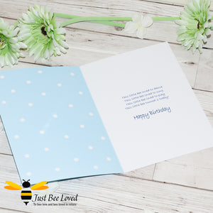 Just Bee Loved Little Bee Age 2 Birthday Card for Boy with bee illustration by Artist Yasmin Flemming
