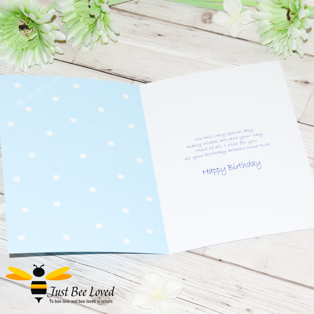 Just Bee Loved Little Bee children's birthday greeting card.
