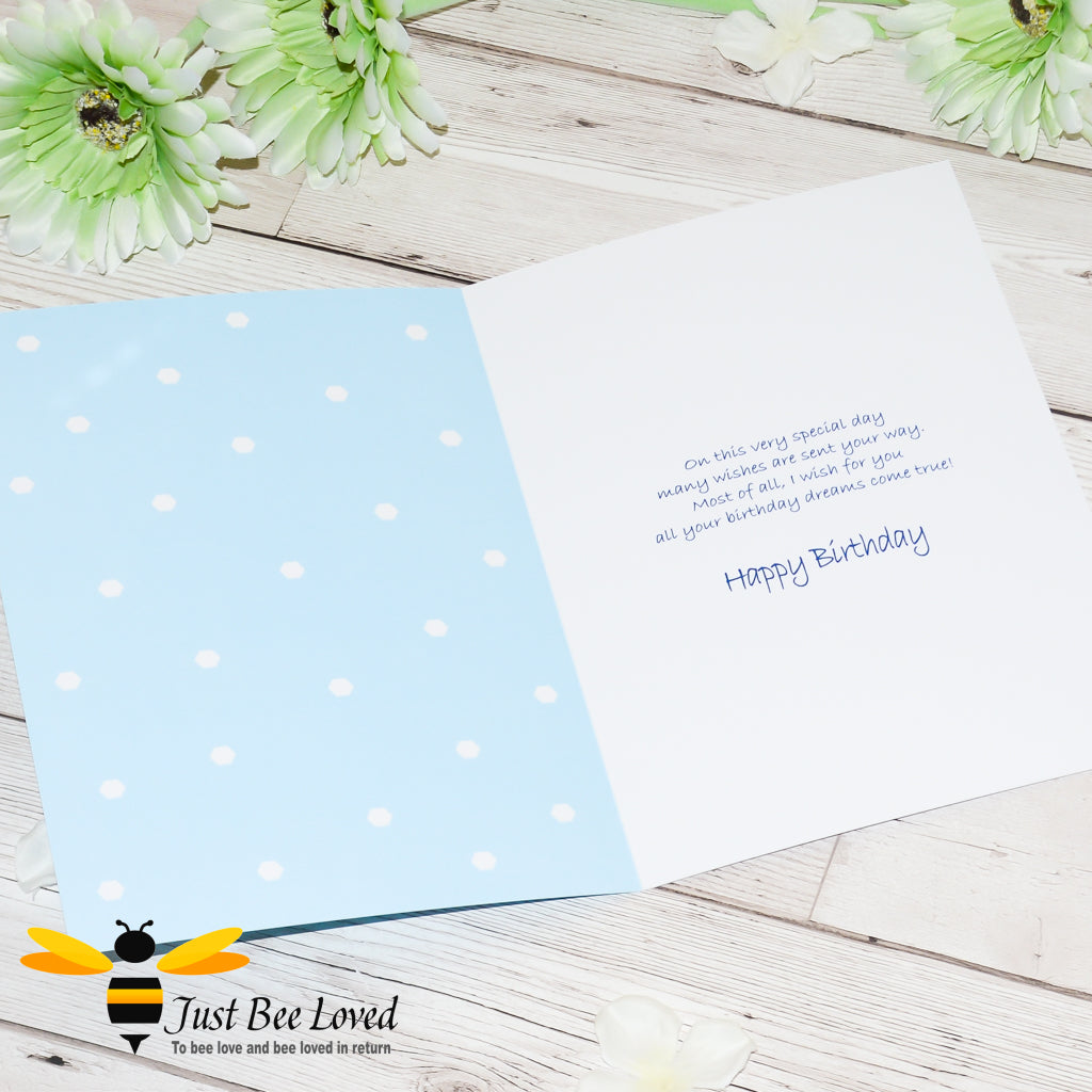Just Bee Loved Little Bee children's birthday greeting card.