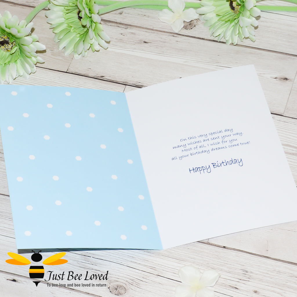 Just Bee Loved Little Bee children's birthday greeting card.