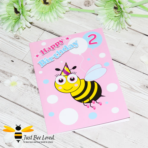Just Bee Loved Little Bee Age 2 Birthday Greeting Card for Girl with bee illustration by Artist Yasmin Flemming