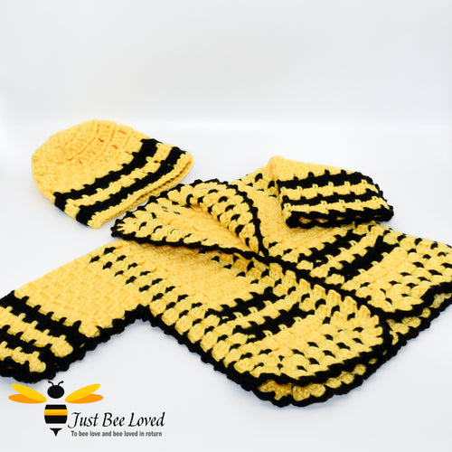 Just Bee Loved Hand crocheted Baby Boy Blazer Cardigan and Hat Set in black and yellow wool design