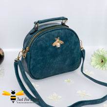 Load image into Gallery viewer, Just Bee Loved PU Leather Crossbody Handbags with gold bee and pearl embellishment in teal colour