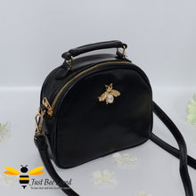 Load image into Gallery viewer, Just Bee Loved PU Leather Crossbody Handbags with gold bee and pearl embellishment in black colour