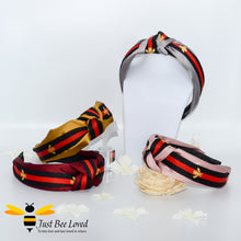 Load image into Gallery viewer, Ladies Knot twist headband with embroidered bees in five colours