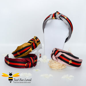 Ladies Knot twist headband with embroidered bees in five colours