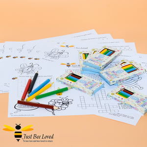 Just Bee Loved Children's Bee Activity Sheets with colouring pencils