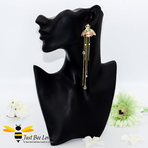 Crystal Bee & Chain Tassel Earrings Bee Trendy Fashion Jewellery
