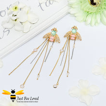 Load image into Gallery viewer, Crystal Bee &amp; Chain Tassel Earrings Bee Trendy Fashion Jewellery
