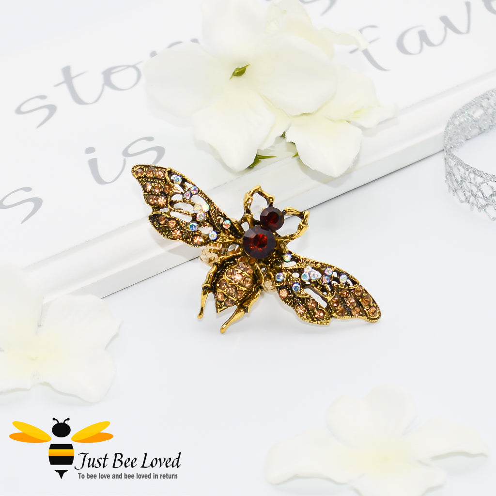 Crystal Bee Gold Statement Ring 