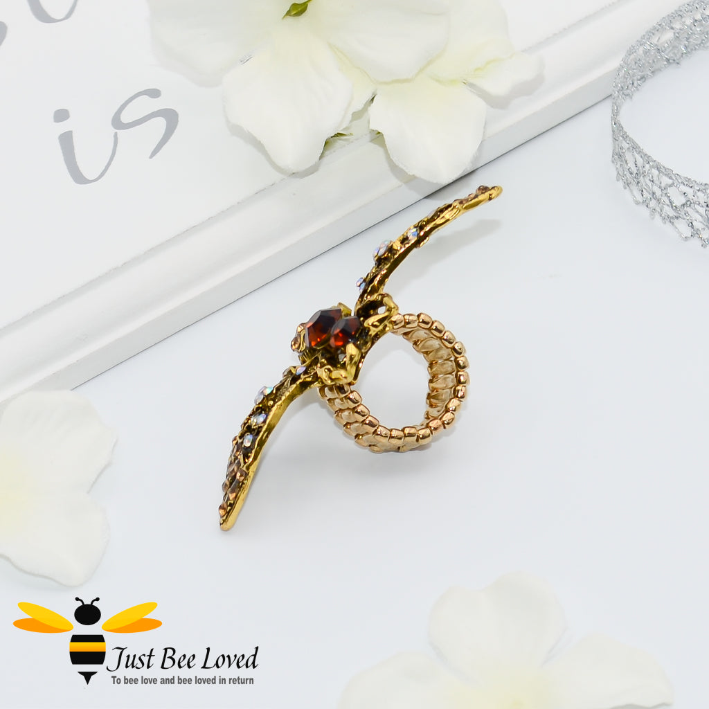 Crystal Bee Gold Statement Ring 