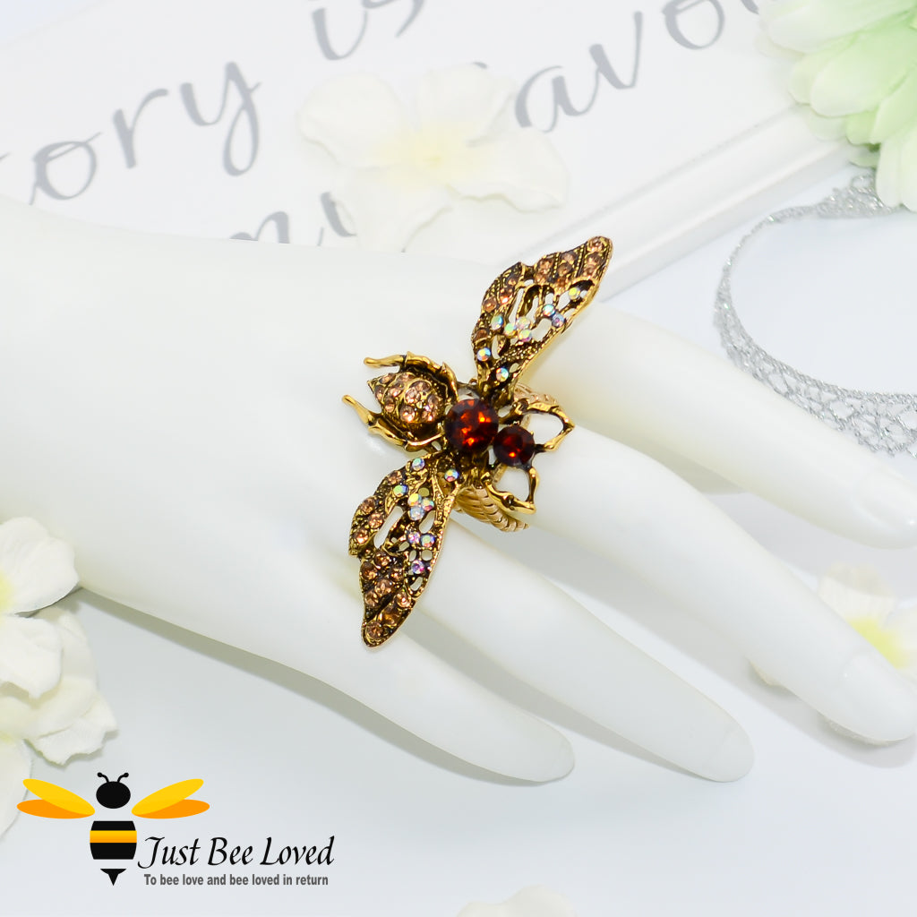 Crystal Bee Gold Statement Ring 