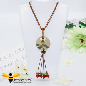 Handmade Clay Bee & Beads Tassel Rope Necklace Bee Trendy Fashion Jewellery